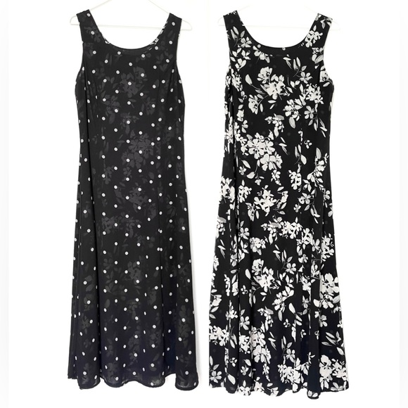 Dresses & Skirts - ⭐️HPx2⭐️ Reversible sleeveless dress black white floral polka dots Size Medium